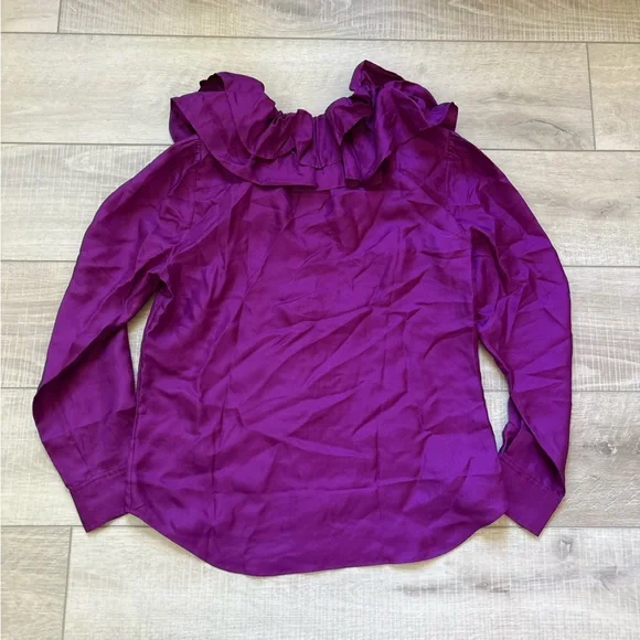 J. Crew Collection Silk Purple Blouse with Ruffle Neckline - Picture 12 of 12